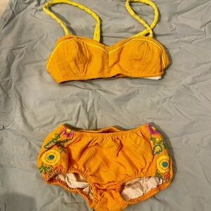 UNIQUE Vintage FP-style Embroidered Cotton Bikini XS
